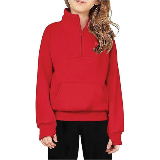 YOUTH Girls Half Zip Sweatshirt Solid Fleece